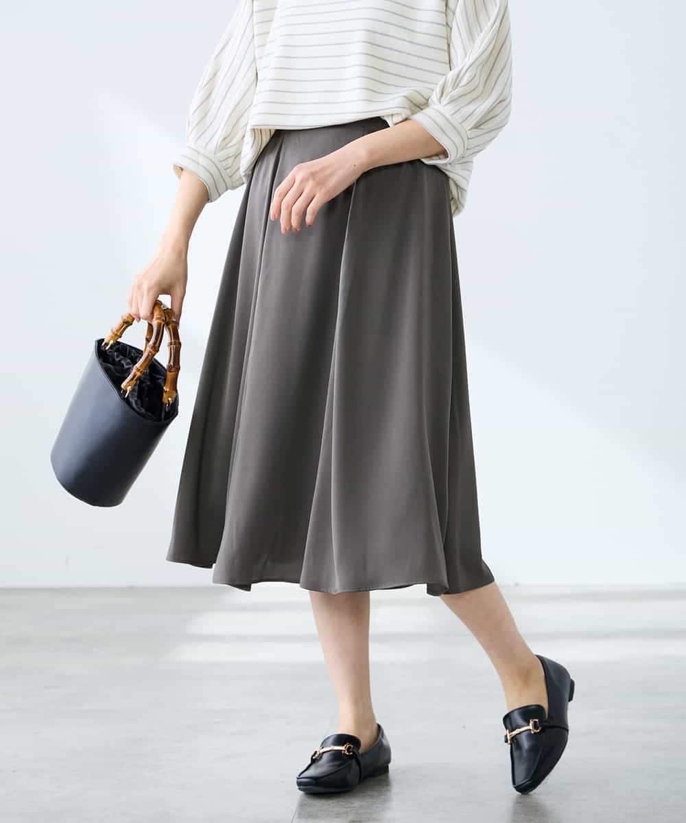 K3HFD14049 a.v.v Elmi(アー・ヴェ・ヴェ) 【低身長サイズ】【洗える/イージーケア】シルキーサテンフレアスカート ピンク