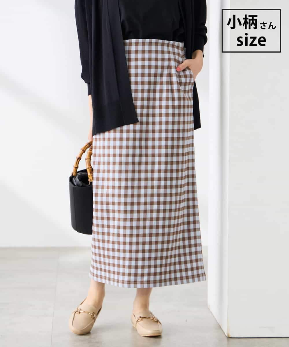 K3HFD15054 a.v.v Elmi(アー・ヴェ・ヴェ) 【低身長サイズ】【洗濯機で洗える】ギンガムチェック柄ナロースカート ブラウン×ライトブルーギンガム