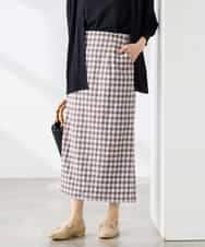 K3HFD15054 a.v.v Elmi(アー・ヴェ・ヴェ) 【低身長サイズ】【洗濯機で洗える】ギンガムチェック柄ナロースカート ブラウン×ライトブルーギンガム