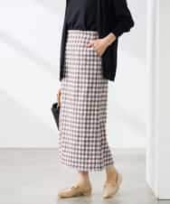 K3HFD15054 a.v.v Elmi(アー・ヴェ・ヴェ) 【低身長サイズ】【洗濯機で洗える】ギンガムチェック柄ナロースカート ブラウン×ライトブルーギンガム