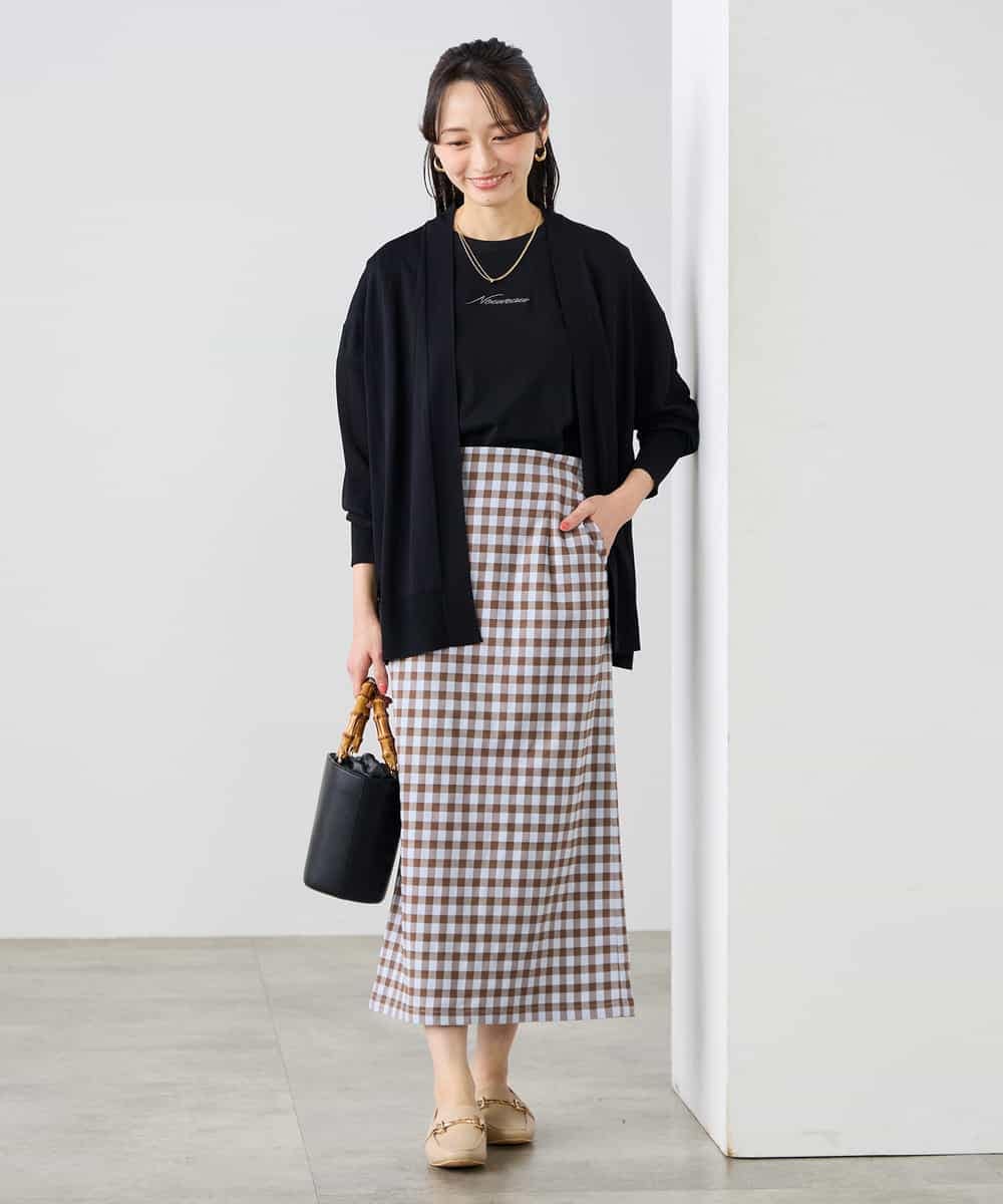 K3HFD15054 a.v.v Elmi(アー・ヴェ・ヴェ) 【低身長サイズ】【洗濯機で洗える】ギンガムチェック柄ナロースカート ブラウン×ライトブルーギンガム