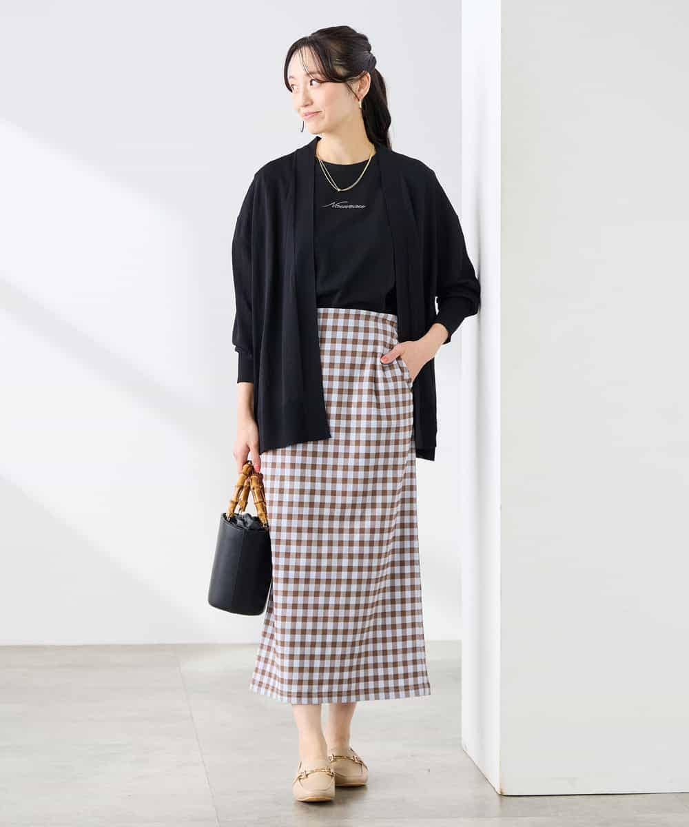 K3HFD15054 a.v.v Elmi(アー・ヴェ・ヴェ) 【低身長サイズ】【洗濯機で洗える】ギンガムチェック柄ナロースカート ブラウン×ライトブルーギンガム