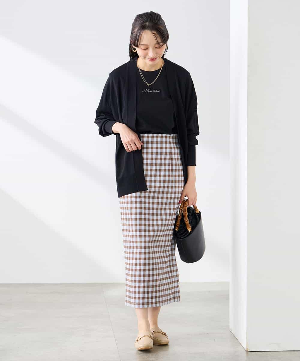 K3HFD15054 a.v.v Elmi(アー・ヴェ・ヴェ) 【低身長サイズ】【洗濯機で洗える】ギンガムチェック柄ナロースカート ブラウン×ライトブルーギンガム