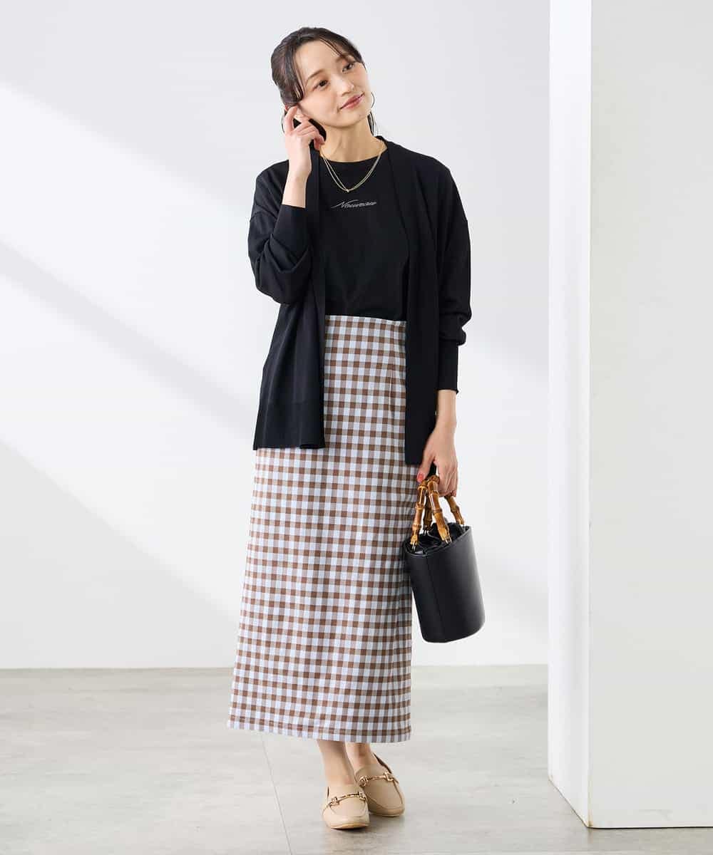 K3HFD15054 a.v.v Elmi(アー・ヴェ・ヴェ) 【低身長サイズ】【洗濯機で洗える】ギンガムチェック柄ナロースカート ブラウン×ライトブルーギンガム