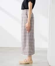 K3HFD15054 a.v.v Elmi(アー・ヴェ・ヴェ) 【低身長サイズ】【洗濯機で洗える】ギンガムチェック柄ナロースカート ブラウン×ライトブルーギンガム