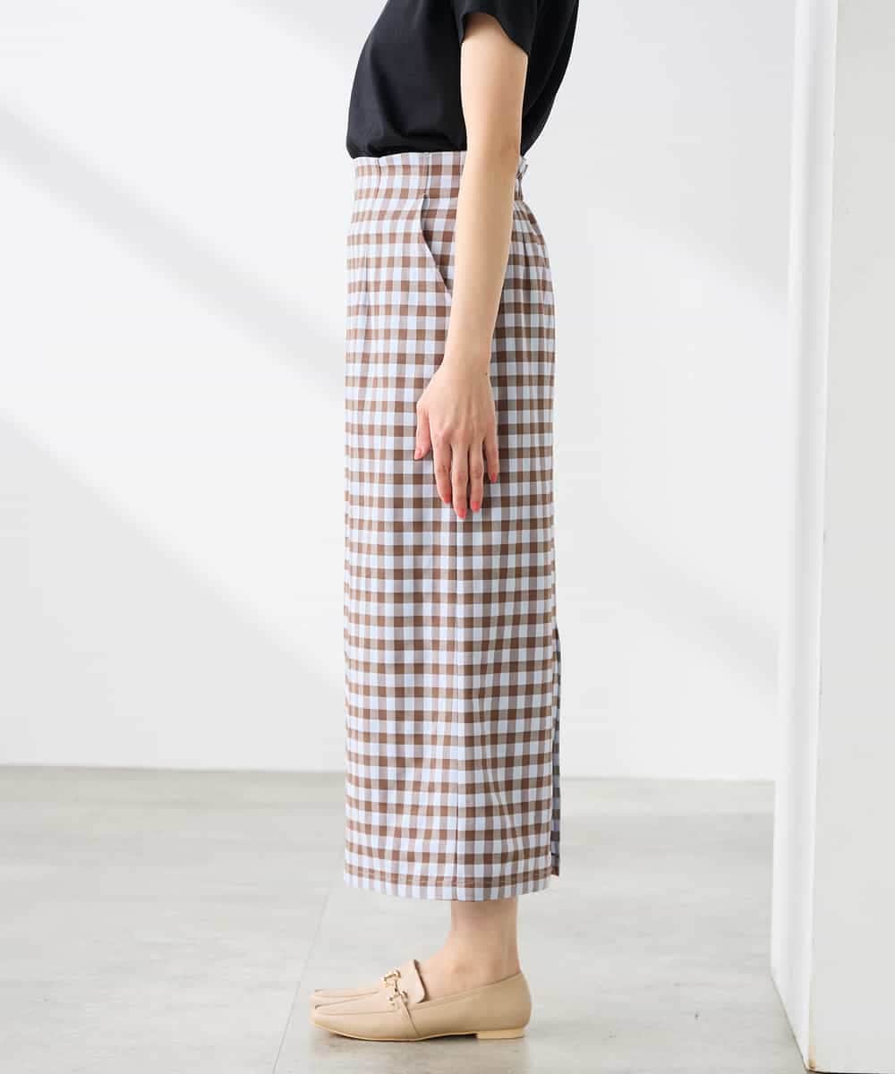 K3HFD15054 a.v.v Elmi(アー・ヴェ・ヴェ) 【低身長サイズ】【洗濯機で洗える】ギンガムチェック柄ナロースカート ブラウン×ライトブルーギンガム