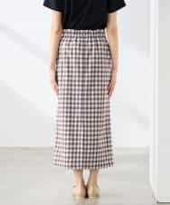 K3HFD15054 a.v.v Elmi(アー・ヴェ・ヴェ) 【低身長サイズ】【洗濯機で洗える】ギンガムチェック柄ナロースカート ブラウン×ライトブルーギンガム