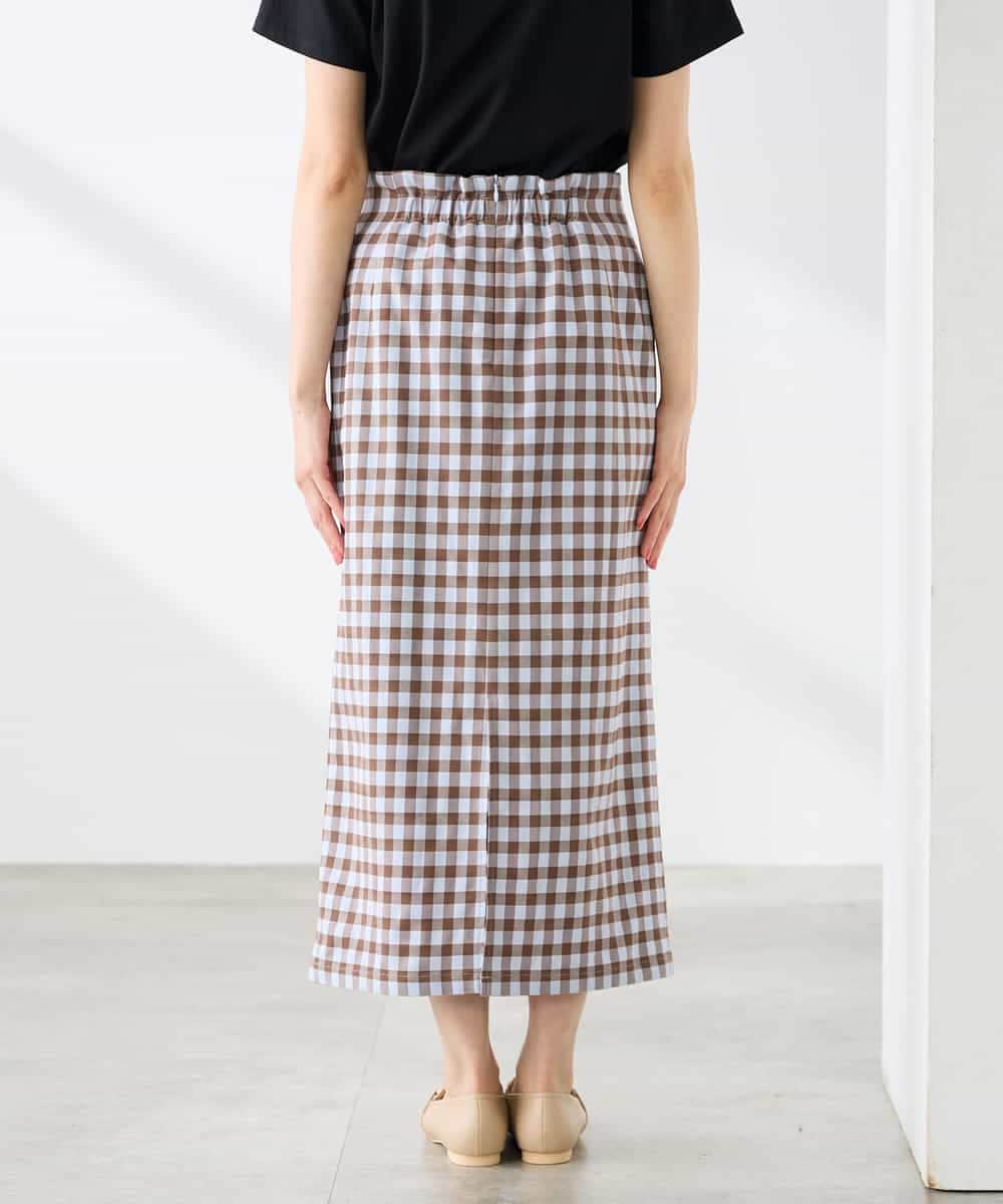 K3HFD15054 a.v.v Elmi(アー・ヴェ・ヴェ) 【低身長サイズ】【洗濯機で洗える】ギンガムチェック柄ナロースカート ブラウン×ライトブルーギンガム