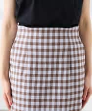 K3HFD15054 a.v.v Elmi(アー・ヴェ・ヴェ) 【低身長サイズ】【洗濯機で洗える】ギンガムチェック柄ナロースカート ブラウン×ライトブルーギンガム