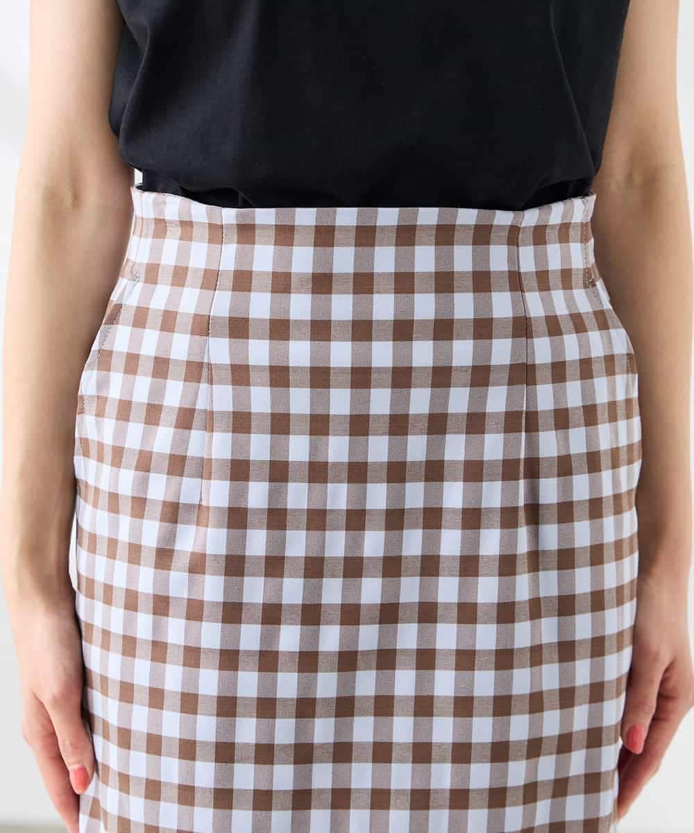 K3HFD15054 a.v.v Elmi(アー・ヴェ・ヴェ) 【低身長サイズ】【洗濯機で洗える】ギンガムチェック柄ナロースカート ブラウン×ライトブルーギンガム