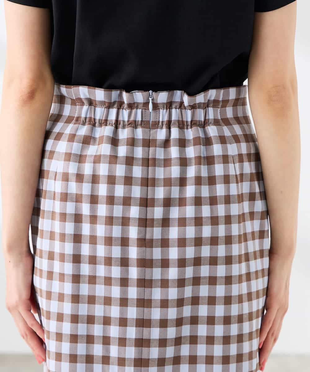 K3HFD15054 a.v.v Elmi(アー・ヴェ・ヴェ) 【低身長サイズ】【洗濯機で洗える】ギンガムチェック柄ナロースカート ブラウン×ライトブルーギンガム