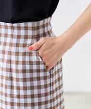 K3HFD15054 a.v.v Elmi(アー・ヴェ・ヴェ) 【低身長サイズ】【洗濯機で洗える】ギンガムチェック柄ナロースカート ブラウン×ライトブルーギンガム