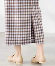 K3HFD15054 a.v.v Elmi(アー・ヴェ・ヴェ) 【低身長サイズ】【洗濯機で洗える】ギンガムチェック柄ナロースカート ブラウン×ライトブルーギンガム