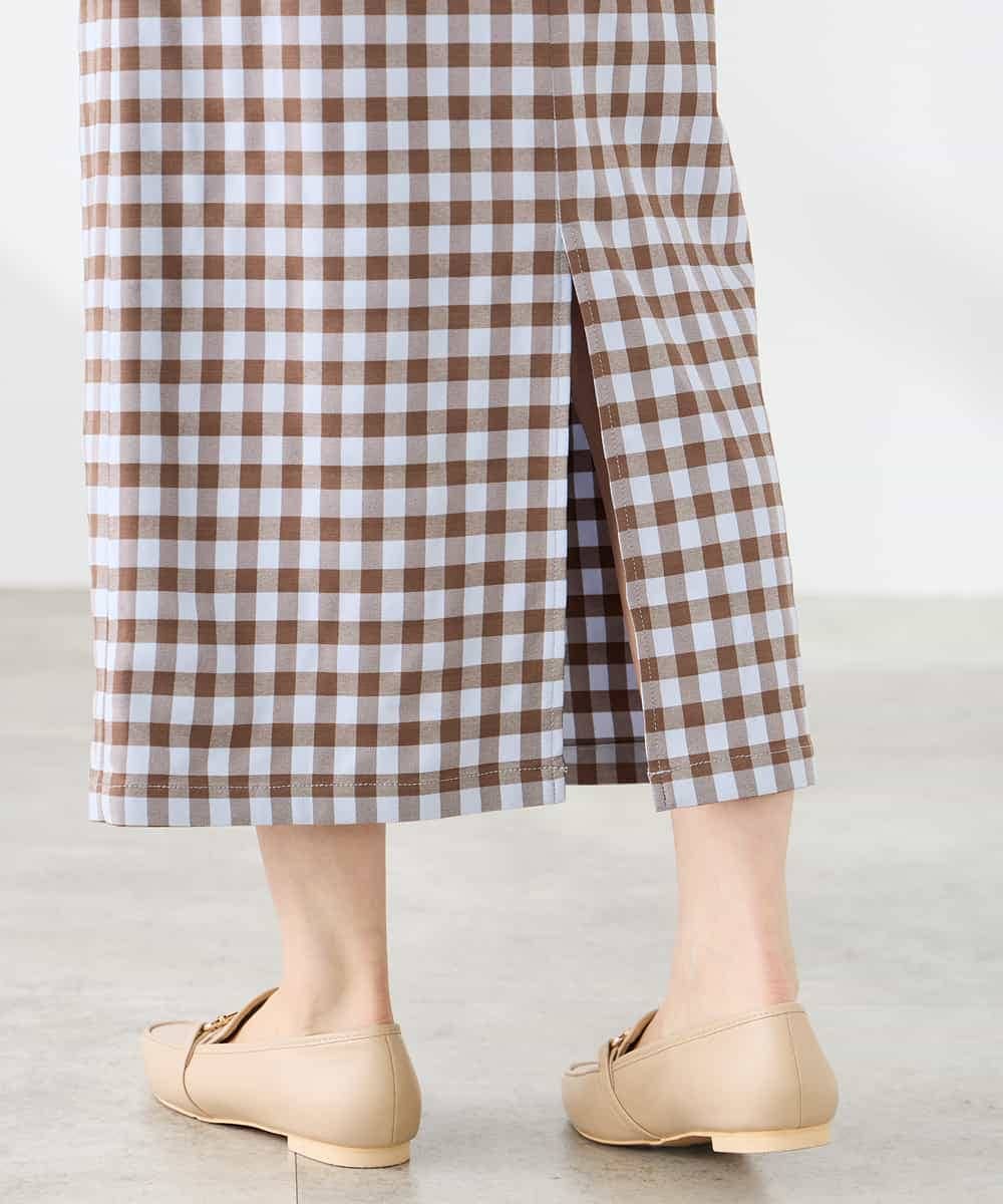 K3HFD15054 a.v.v Elmi(アー・ヴェ・ヴェ) 【低身長サイズ】【洗濯機で洗える】ギンガムチェック柄ナロースカート ブラウン×ライトブルーギンガム