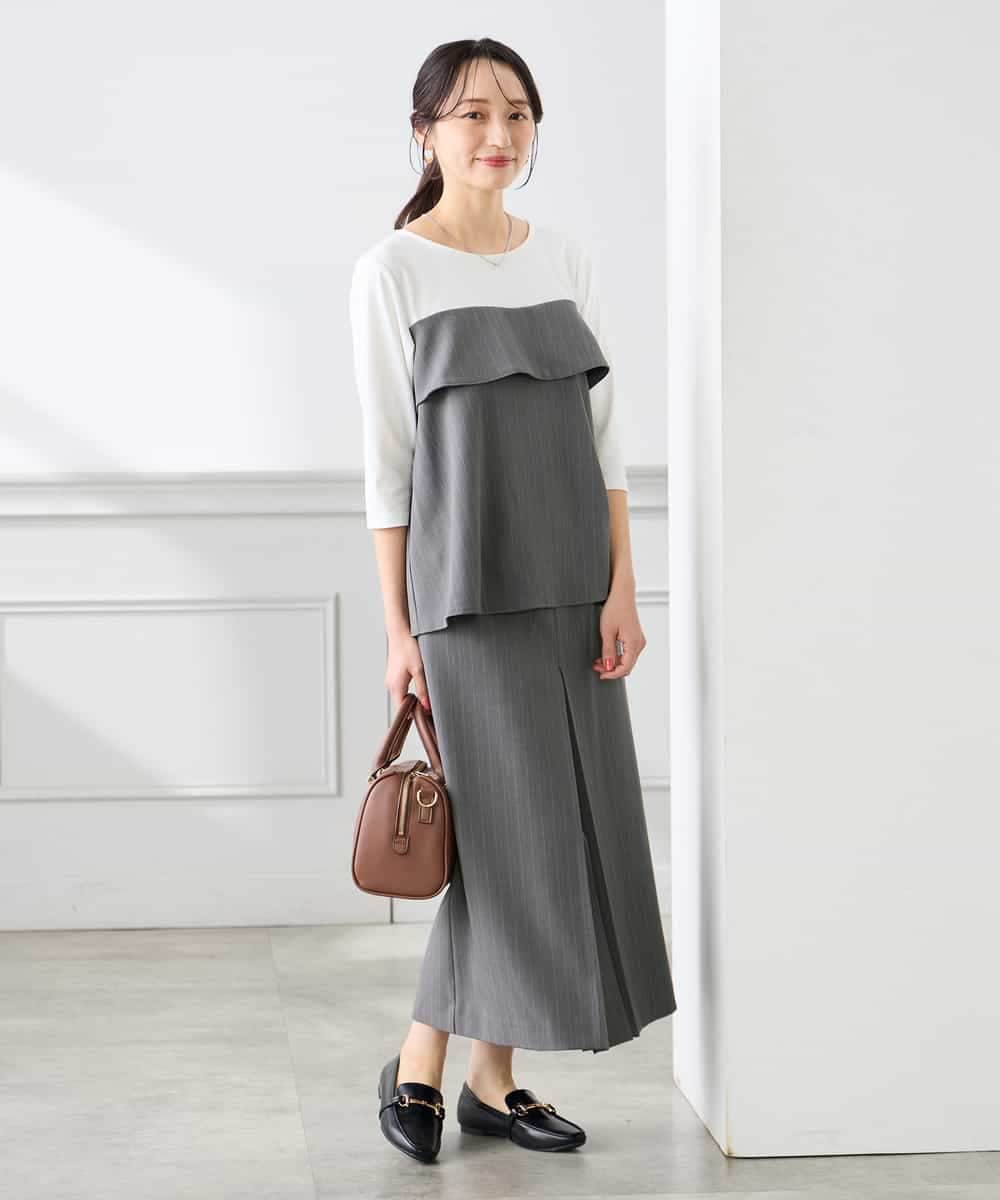 K3HFD22059 a.v.v Elmi(アー・ヴェ・ヴェ) 【低身長サイズ】ストライプナロースカート グレー