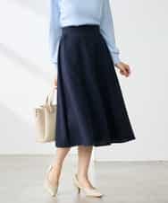 K3HGD04059 a.v.v Elmi(アー・ヴェ・ヴェ) 【低身長サイズ/接触冷感/UVカット】リネンライクフレアスカート【セットアップ対応/アンチピリング】 ネイビー