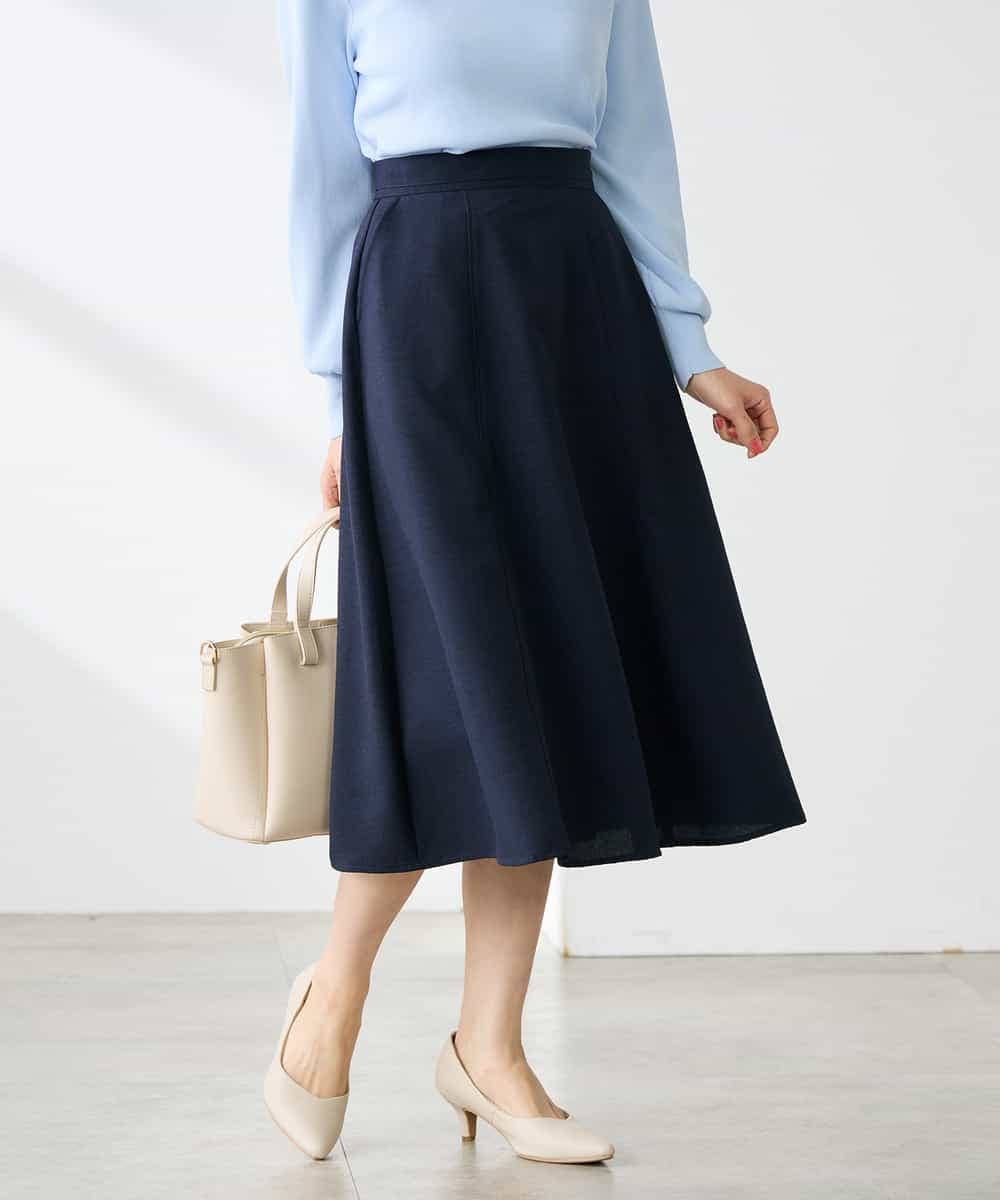 K3HGD04059 a.v.v Elmi(アー・ヴェ・ヴェ) 【低身長サイズ/接触冷感/UVカット】リネンライクフレアスカート【セットアップ対応/アンチピリング】 ネイビー