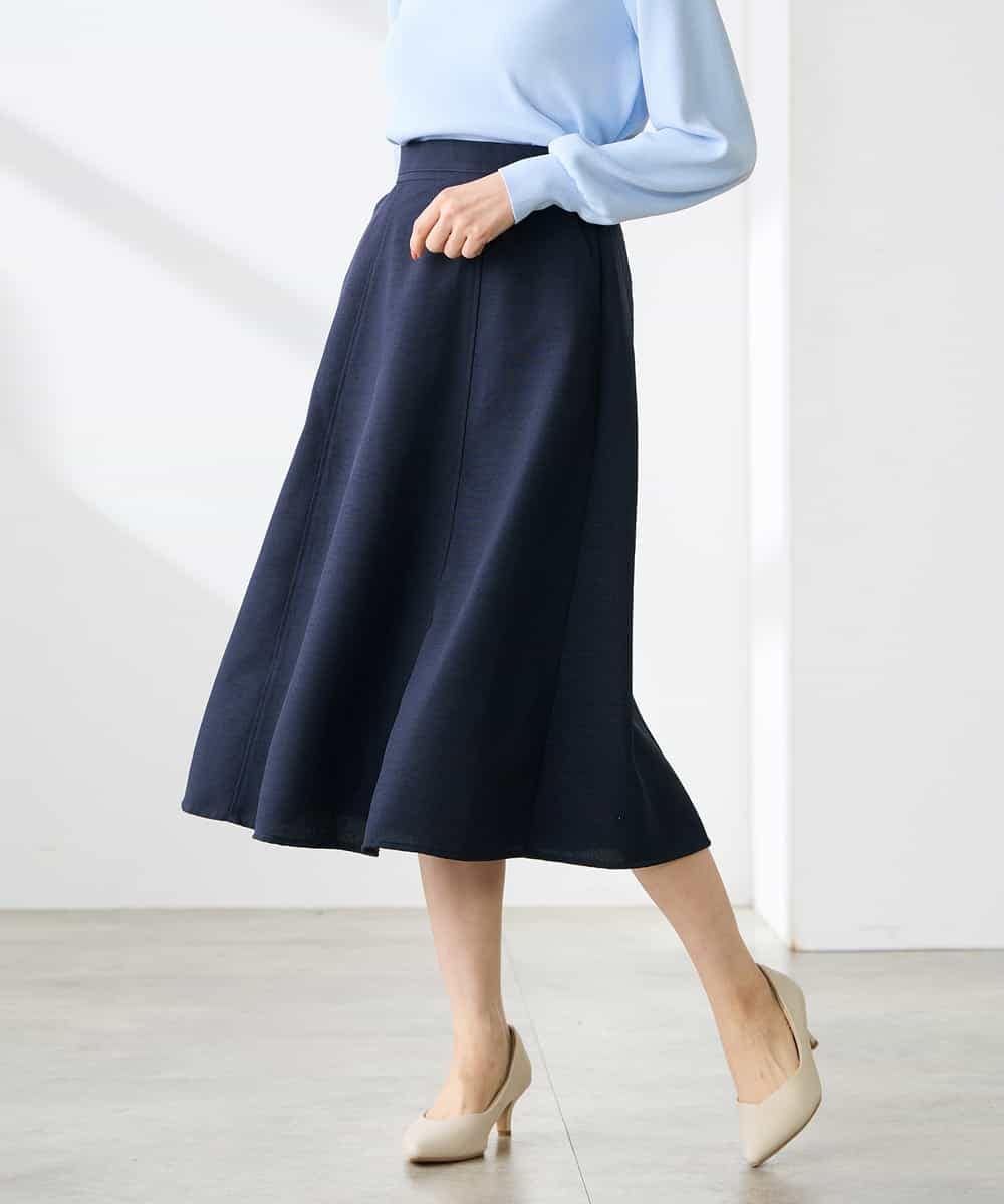 K3HGD04059 a.v.v Elmi(アー・ヴェ・ヴェ) 【低身長サイズ/接触冷感/UVカット】リネンライクフレアスカート【セットアップ対応/アンチピリング】 ネイビー