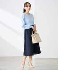 K3HGD04059 a.v.v Elmi(アー・ヴェ・ヴェ) 【低身長サイズ/接触冷感/UVカット】リネンライクフレアスカート【セットアップ対応/アンチピリング】 ネイビー