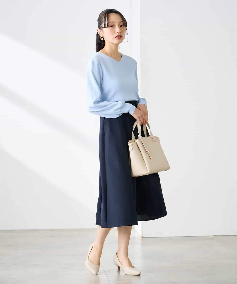 K3HGD04059 a.v.v Elmi(アー・ヴェ・ヴェ) 【低身長サイズ/接触冷感/UVカット】リネンライクフレアスカート【セットアップ対応/アンチピリング】 ネイビー