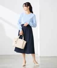 K3HGD04059 a.v.v Elmi(アー・ヴェ・ヴェ) 【低身長サイズ/接触冷感/UVカット】リネンライクフレアスカート【セットアップ対応/アンチピリング】 ネイビー