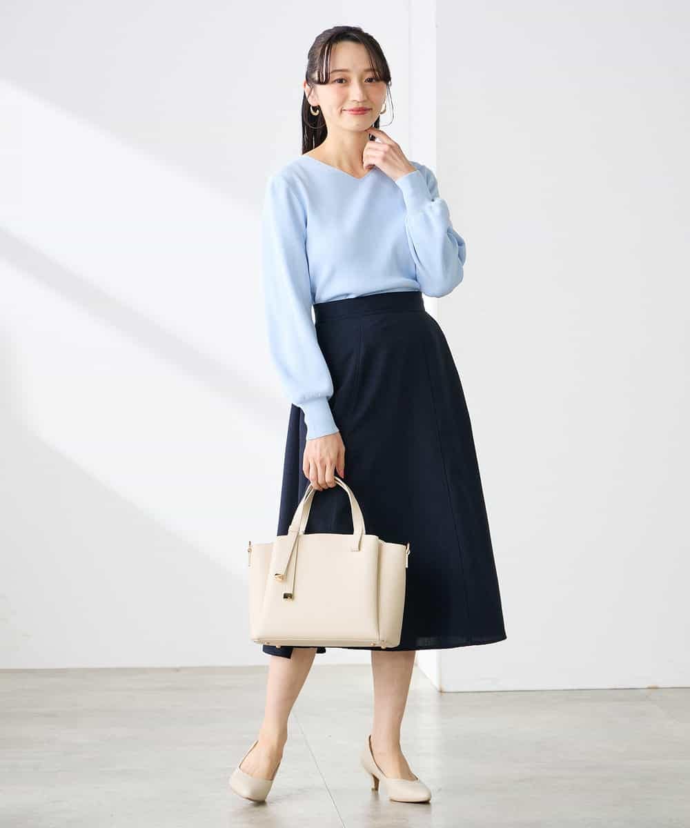 K3HGD04059 a.v.v Elmi(アー・ヴェ・ヴェ) 【低身長サイズ/接触冷感/UVカット】リネンライクフレアスカート【セットアップ対応/アンチピリング】 ネイビー