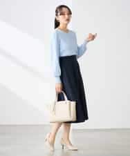 K3HGD04059 a.v.v Elmi(アー・ヴェ・ヴェ) 【低身長サイズ/接触冷感/UVカット】リネンライクフレアスカート【セットアップ対応/アンチピリング】 ネイビー