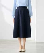 K3HGD04059 a.v.v Elmi(アー・ヴェ・ヴェ) 【低身長サイズ/接触冷感/UVカット】リネンライクフレアスカート【セットアップ対応/アンチピリング】 ネイビー