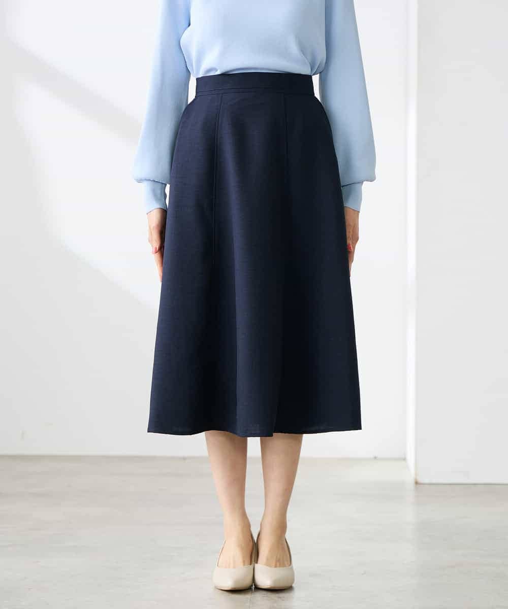 K3HGD04059 a.v.v Elmi(アー・ヴェ・ヴェ) 【低身長サイズ/接触冷感/UVカット】リネンライクフレアスカート【セットアップ対応/アンチピリング】 ネイビー