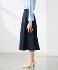 K3HGD04059 a.v.v Elmi(アー・ヴェ・ヴェ) 【低身長サイズ/接触冷感/UVカット】リネンライクフレアスカート【セットアップ対応/アンチピリング】 ネイビー