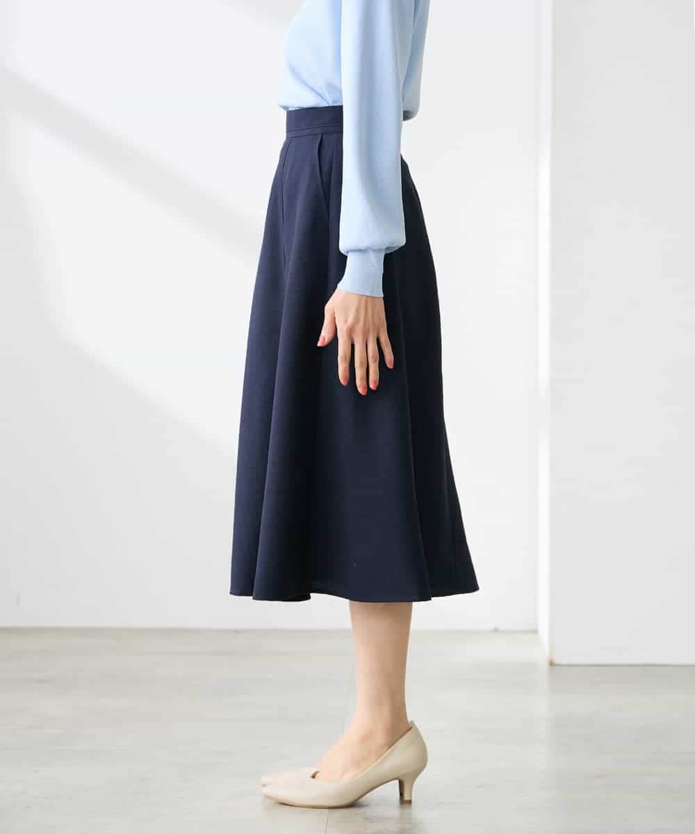 K3HGD04059 a.v.v Elmi(アー・ヴェ・ヴェ) 【低身長サイズ/接触冷感/UVカット】リネンライクフレアスカート【セットアップ対応/アンチピリング】 ネイビー