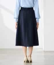 K3HGD04059 a.v.v Elmi(アー・ヴェ・ヴェ) 【低身長サイズ/接触冷感/UVカット】リネンライクフレアスカート【セットアップ対応/アンチピリング】 ネイビー