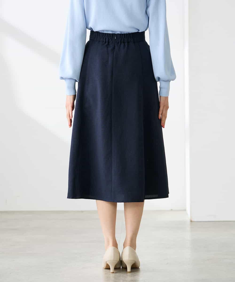 K3HGD04059 a.v.v Elmi(アー・ヴェ・ヴェ) 【低身長サイズ/接触冷感/UVカット】リネンライクフレアスカート【セットアップ対応/アンチピリング】 ネイビー