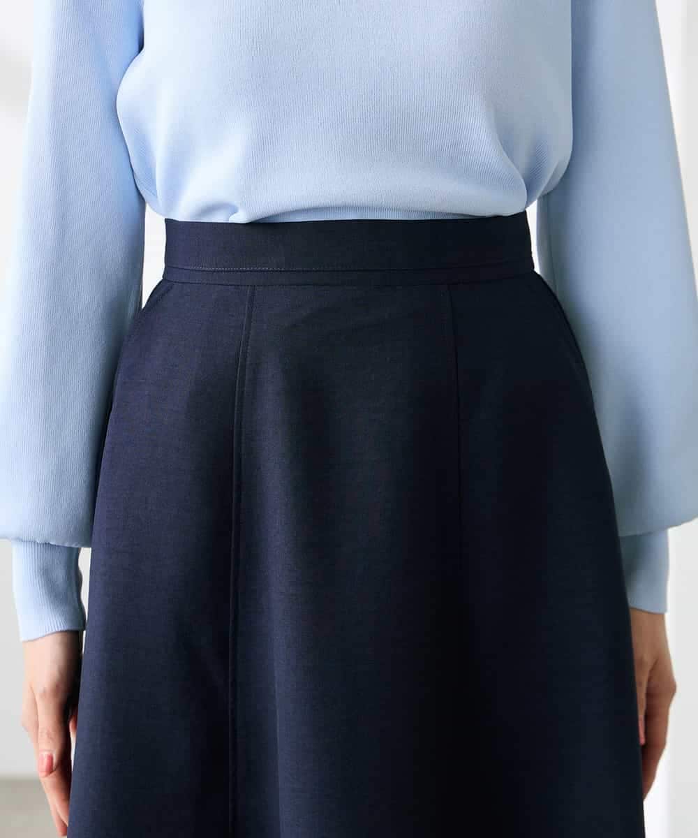 K3HGD04059 a.v.v Elmi(アー・ヴェ・ヴェ) 【低身長サイズ/接触冷感/UVカット】リネンライクフレアスカート【セットアップ対応/アンチピリング】 ネイビー