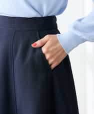 K3HGD04059 a.v.v Elmi(アー・ヴェ・ヴェ) 【低身長サイズ/接触冷感/UVカット】リネンライクフレアスカート【セットアップ対応/アンチピリング】 ネイビー