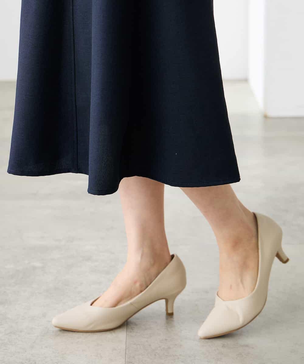 K3HGD04059 a.v.v Elmi(アー・ヴェ・ヴェ) 【低身長サイズ/接触冷感/UVカット】リネンライクフレアスカート【セットアップ対応/アンチピリング】 ネイビー