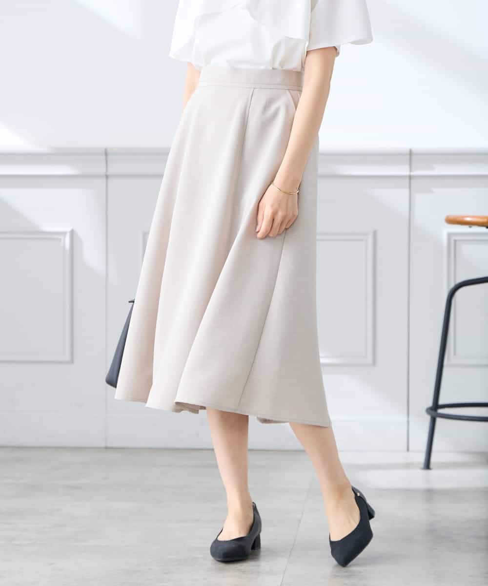 K3HGD04059 a.v.v Elmi(アー・ヴェ・ヴェ) 【低身長サイズ/接触冷感/UVカット】リネンライクフレアスカート【セットアップ対応/アンチピリング】 ネイビー