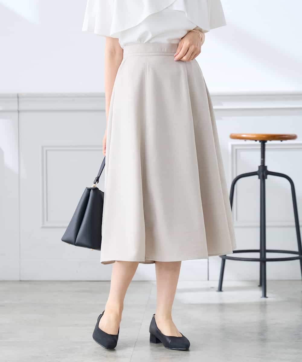 K3HGD04059 a.v.v Elmi(アー・ヴェ・ヴェ) 【低身長サイズ/接触冷感/UVカット】リネンライクフレアスカート【セットアップ対応/アンチピリング】 ネイビー