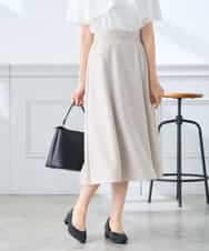 K3HGD04059 a.v.v Elmi(アー・ヴェ・ヴェ) 【低身長サイズ/接触冷感/UVカット】リネンライクフレアスカート【セットアップ対応/アンチピリング】 ネイビー