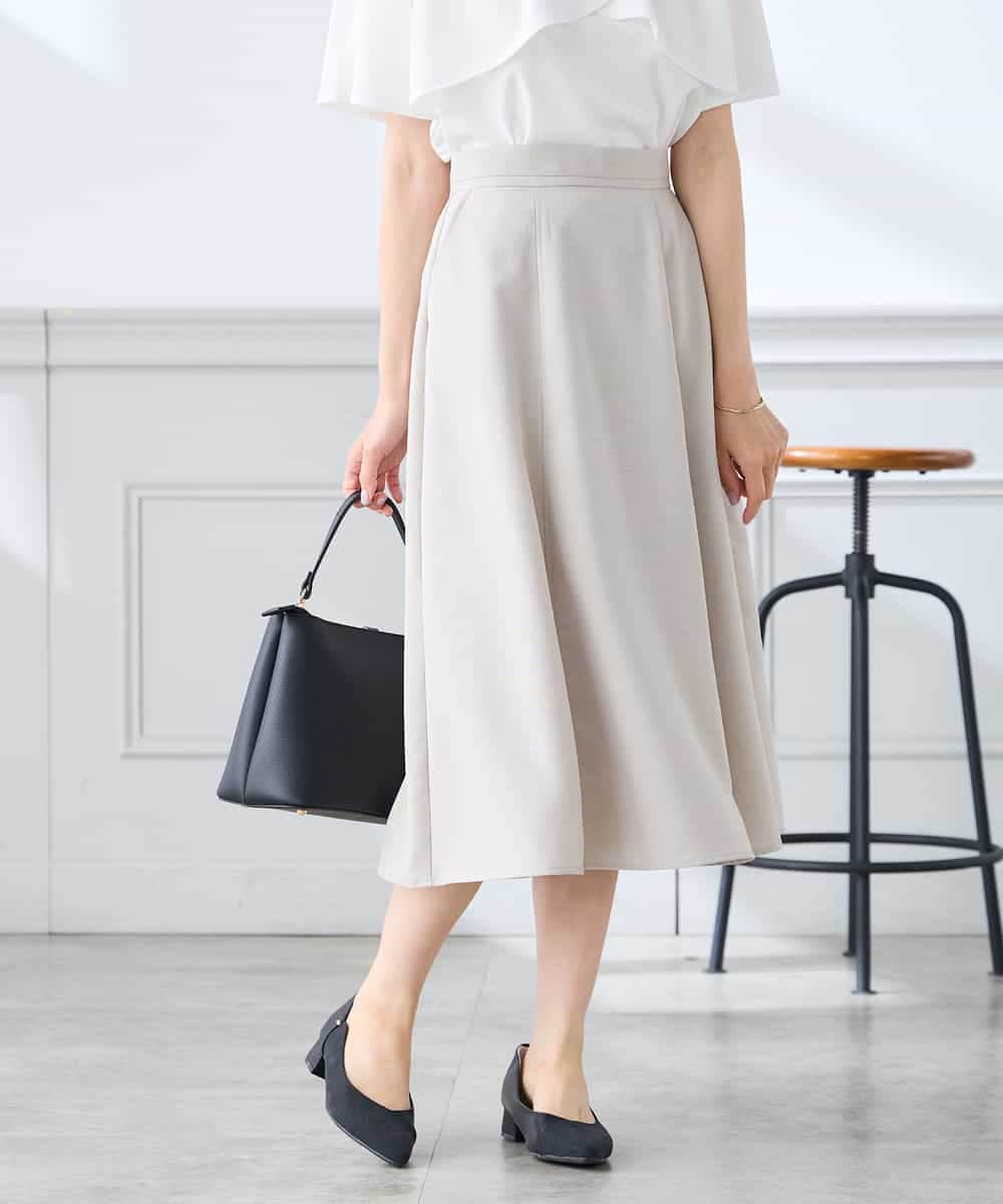 K3HGD04059 a.v.v Elmi(アー・ヴェ・ヴェ) 【低身長サイズ/接触冷感/UVカット】リネンライクフレアスカート【セットアップ対応/アンチピリング】 ネイビー