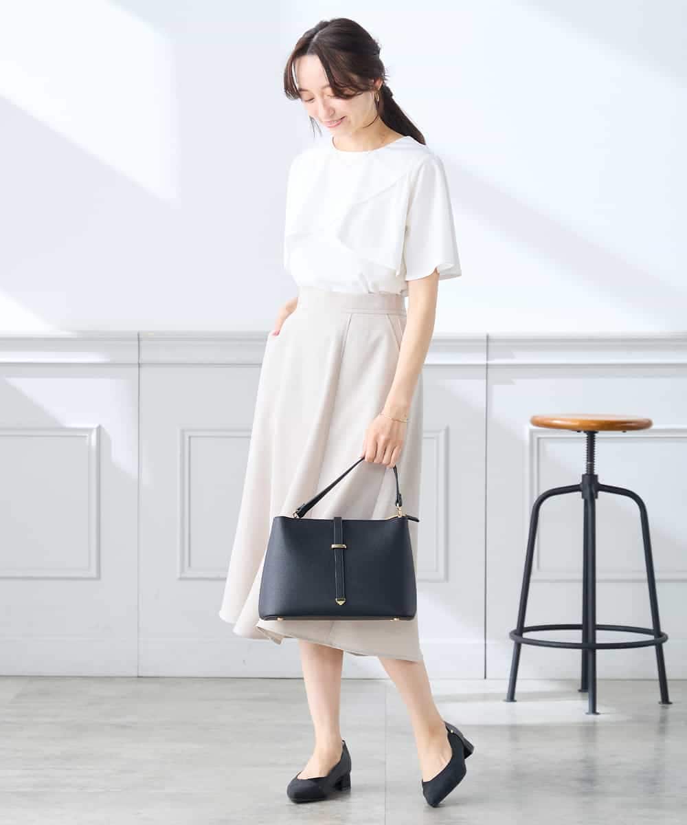 K3HGD04059 a.v.v Elmi(アー・ヴェ・ヴェ) 【低身長サイズ/接触冷感/UVカット】リネンライクフレアスカート【セットアップ対応/アンチピリング】 ネイビー