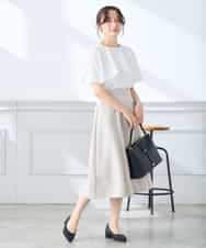 K3HGD04059 a.v.v Elmi(アー・ヴェ・ヴェ) 【低身長サイズ/接触冷感/UVカット】リネンライクフレアスカート【セットアップ対応/アンチピリング】 ネイビー