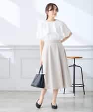 K3HGD04059 a.v.v Elmi(アー・ヴェ・ヴェ) 【低身長サイズ/接触冷感/UVカット】リネンライクフレアスカート【セットアップ対応/アンチピリング】 ネイビー