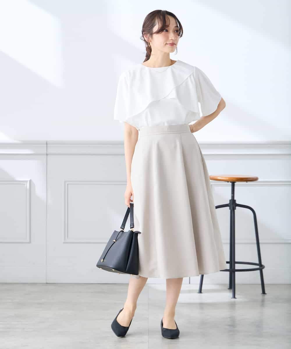 K3HGD04059 a.v.v Elmi(アー・ヴェ・ヴェ) 【低身長サイズ/接触冷感/UVカット】リネンライクフレアスカート【セットアップ対応/アンチピリング】 ネイビー