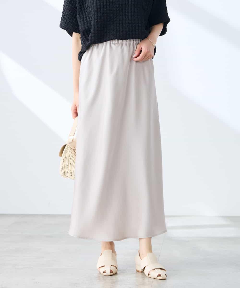 K3HGD24054 a.v.v Elmi(アー・ヴェ・ヴェ) 【低身長サイズ/マシンウォッシャブル】ソフトマーメイドサテンスカート グレージュ