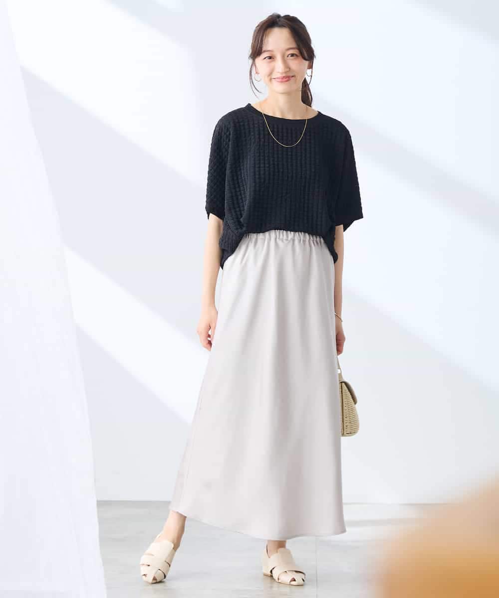 K3HGD24054 a.v.v Elmi(アー・ヴェ・ヴェ) 【低身長サイズ/マシンウォッシャブル】ソフトマーメイドサテンスカート グレージュ