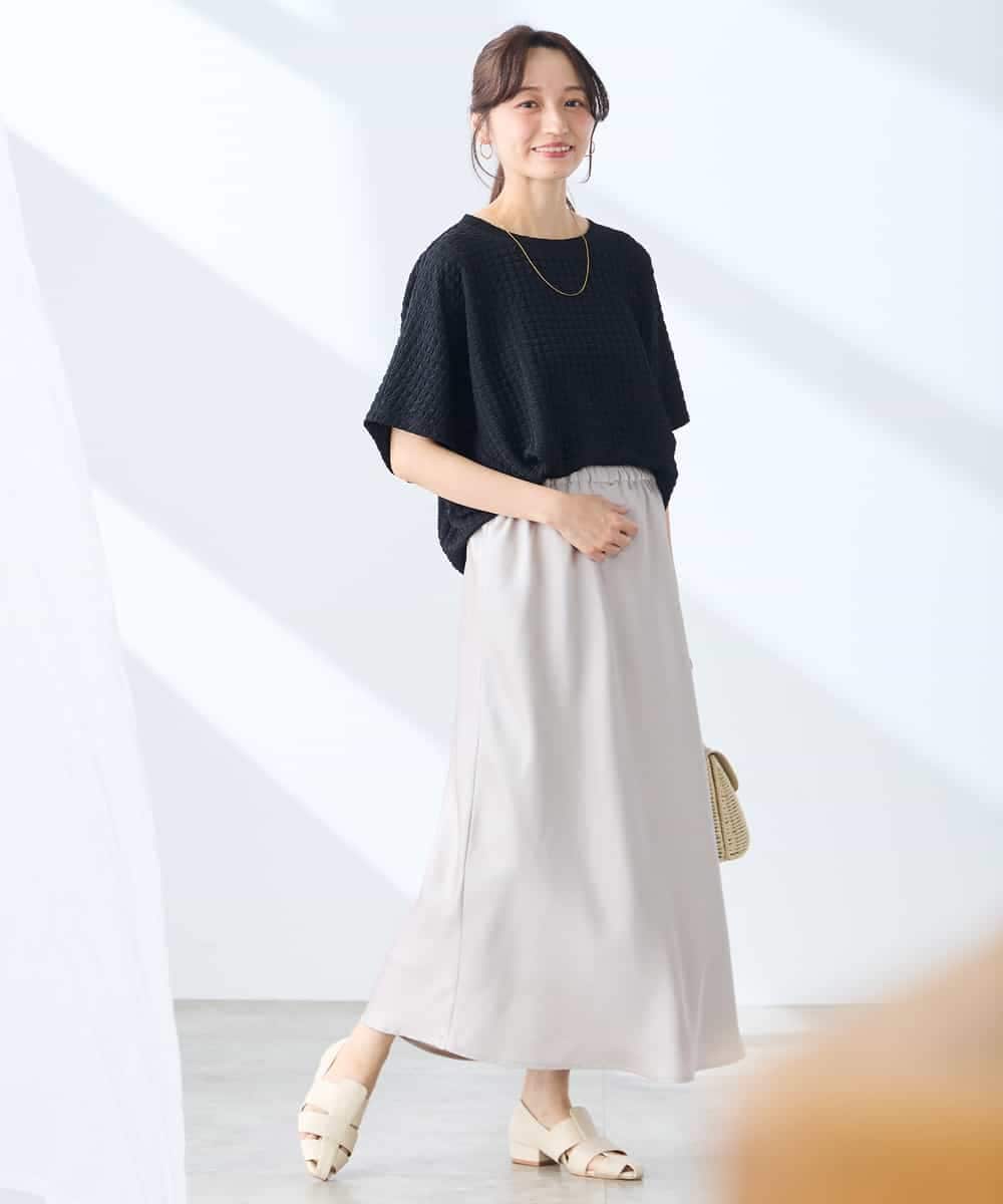 K3HGD24054 a.v.v Elmi(アー・ヴェ・ヴェ) 【低身長サイズ/マシンウォッシャブル】ソフトマーメイドサテンスカート グレージュ