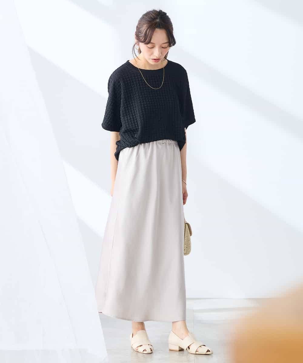 K3HGD24054 a.v.v Elmi(アー・ヴェ・ヴェ) 【低身長サイズ/マシンウォッシャブル】ソフトマーメイドサテンスカート グレージュ