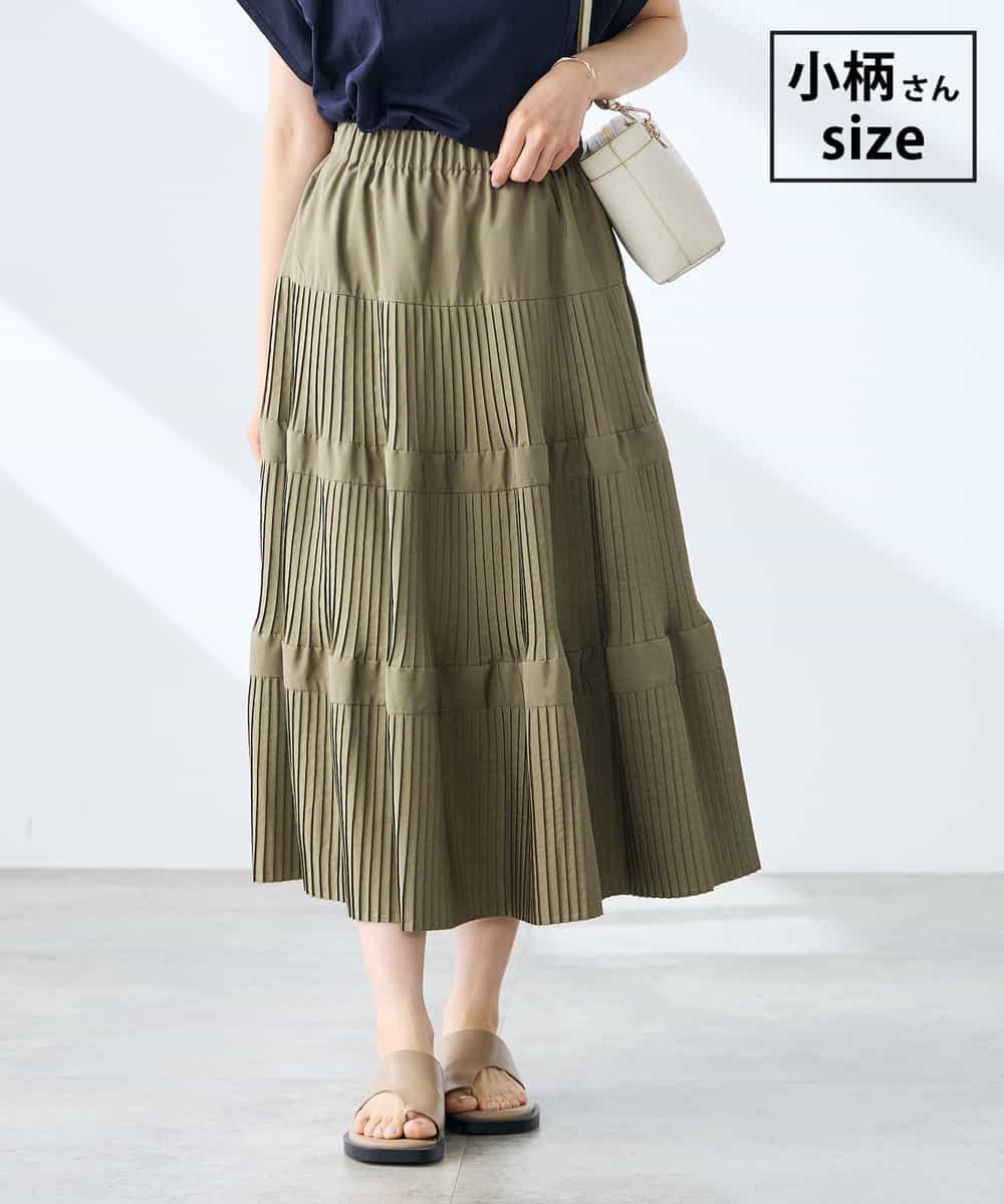 K3HGD25059 a.v.v Elmi(アー・ヴェ・ヴェ) 【低身長サイズ/洗える】ティアードプリーツスカート カーキ