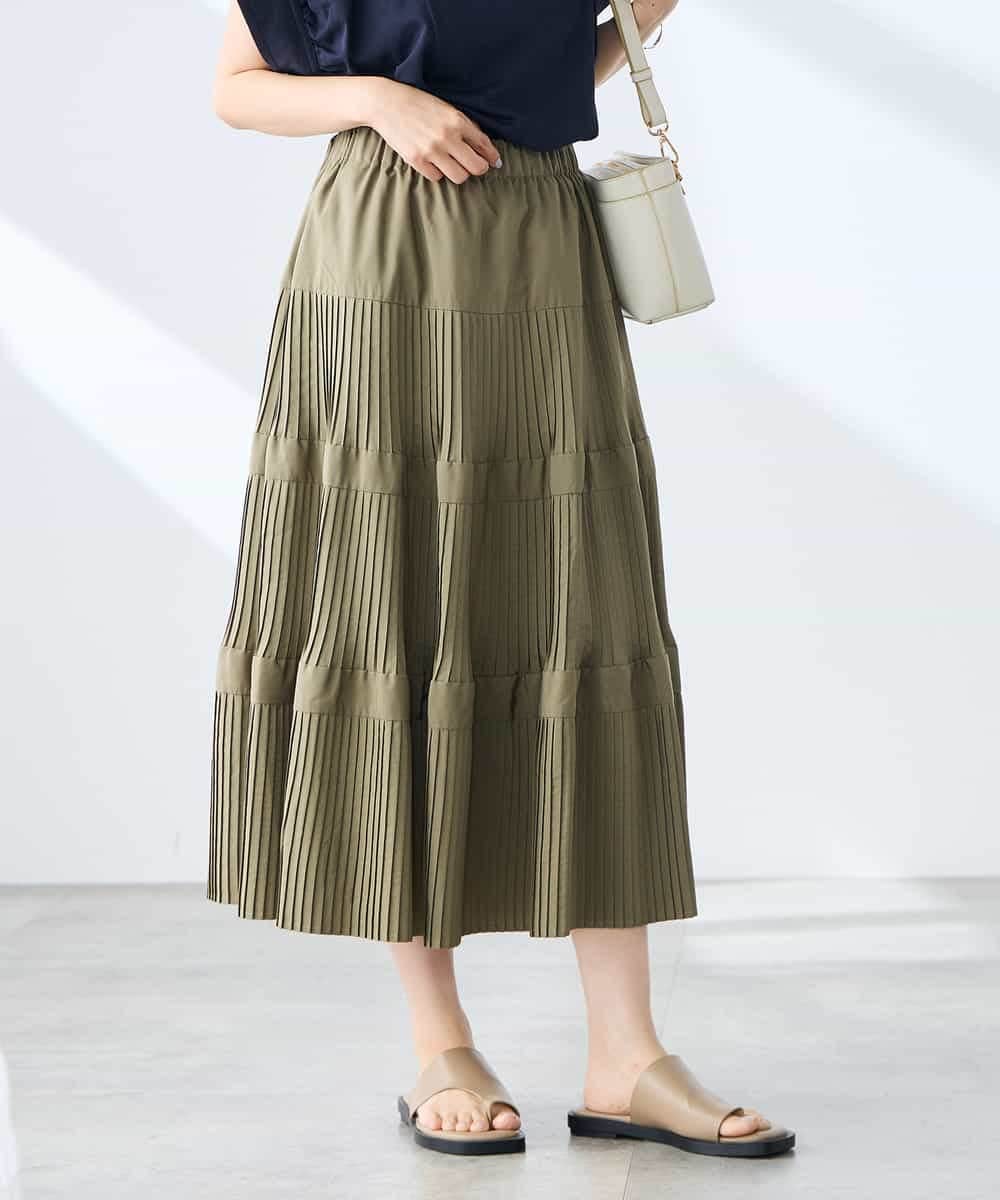 K3HGD25059 a.v.v Elmi(アー・ヴェ・ヴェ) 【低身長サイズ/洗える】ティアードプリーツスカート カーキ